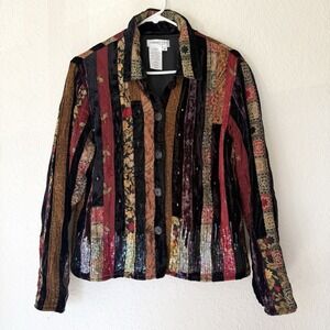 Vintage Patchwork Jacket Medium Velvet Embroidered Renaissance Artsy Wacky Boho